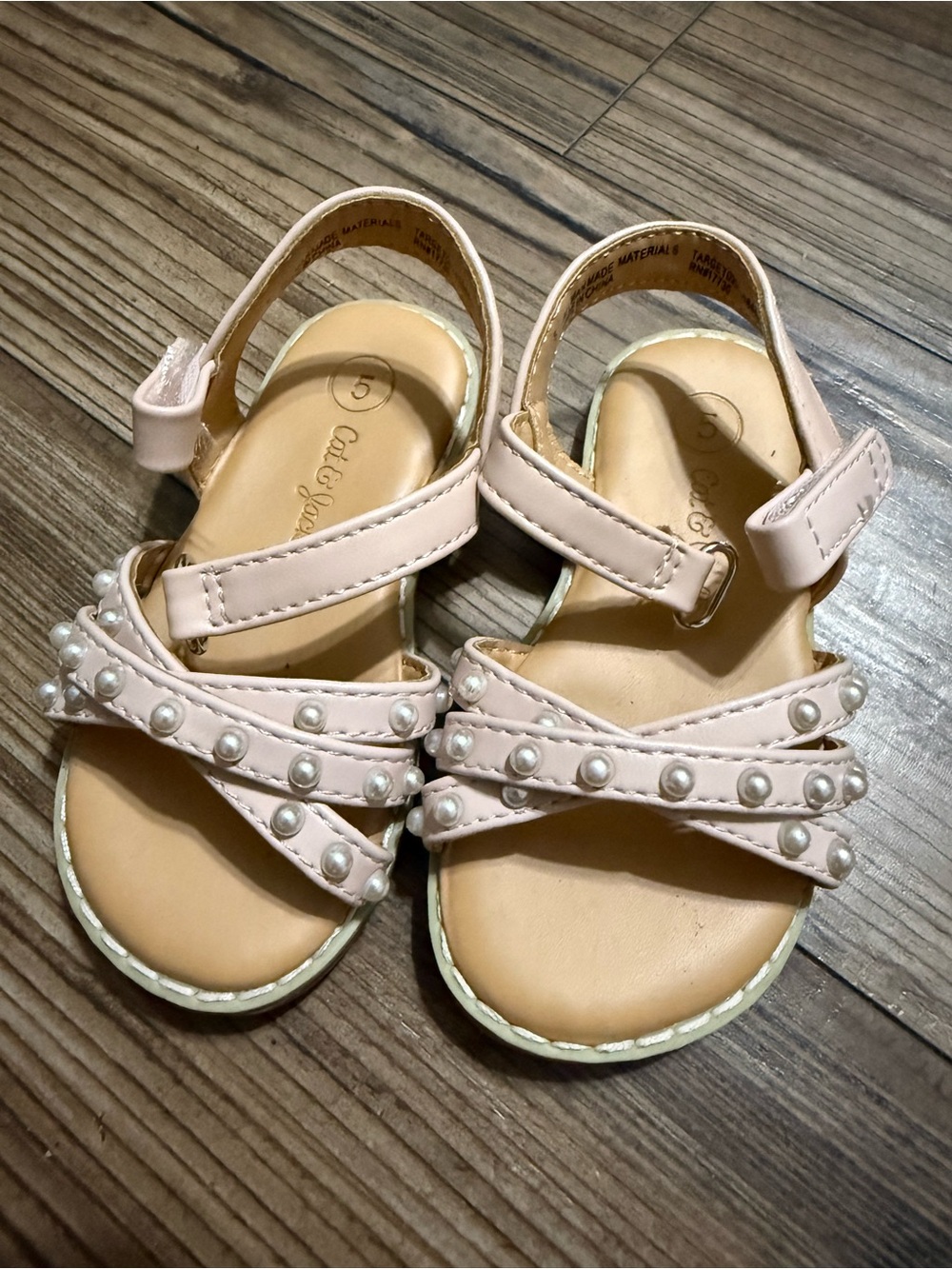 Cat & Jack Light Pink Pearl-Embellished Girls Sandals